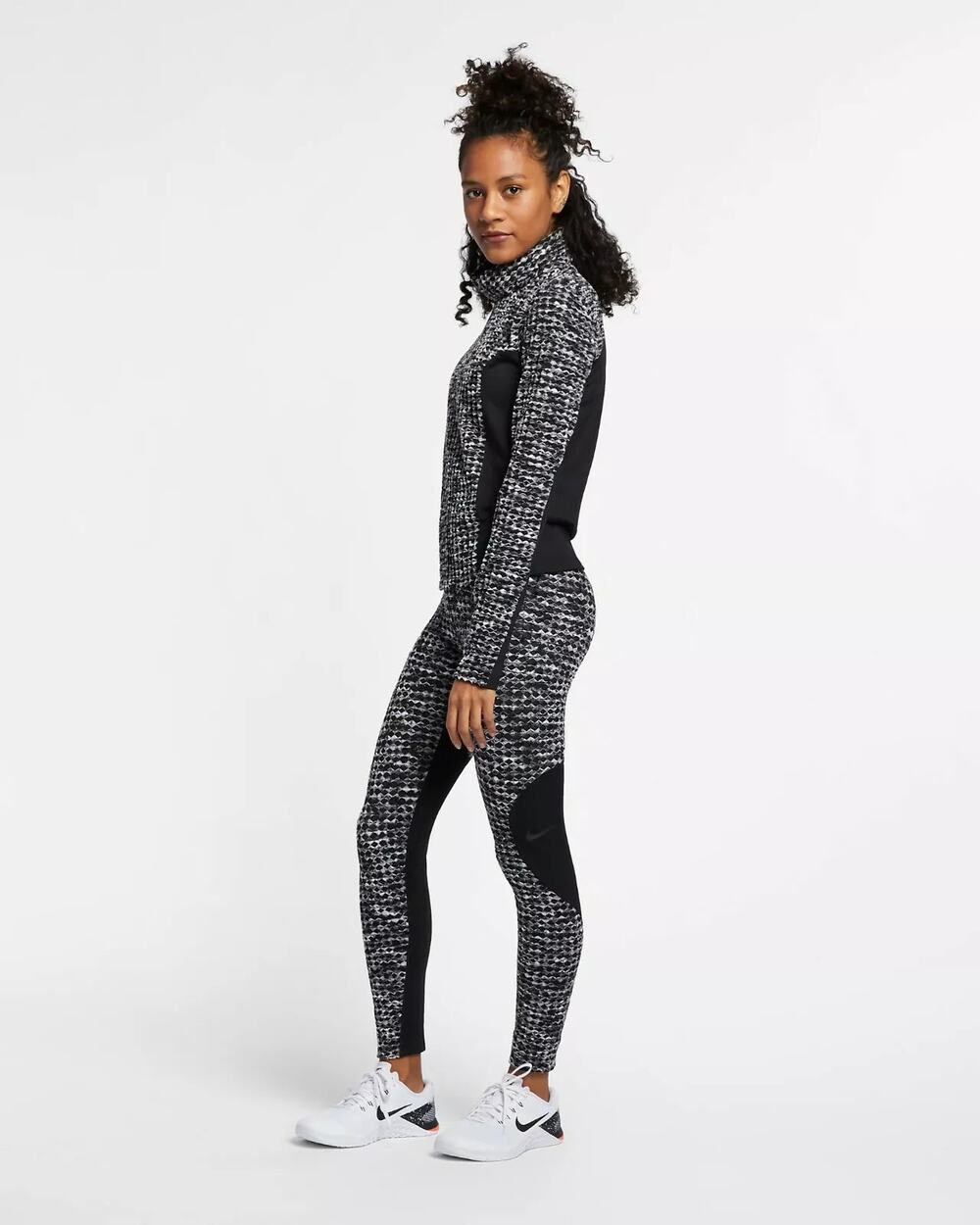 Nike Pro Hyperwarm Black & White Funnel-Neck Pullover & Leggings Set Women's XS